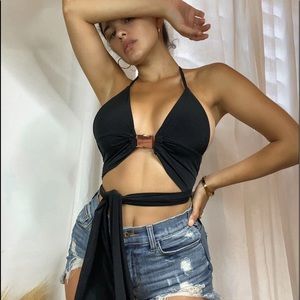 Black tie up crop top